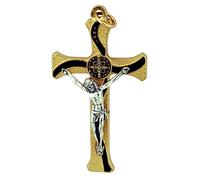 Unique Saint Benedict Cross Pendant with Colored Enamel (Gold-Black), no gemstone