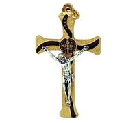 Unique Saint Benedict Cross Pendant with Colored Enamel (Gold-Brown), Enamel