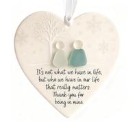 Unique Sea Glass Heart Friendship Decor - Handmade Hanging Ornament for Christmas Tree/Window, Memorial Keepsake Gift for Friend, Thank You Sentimental Gift (Ceramic & Sea Glass- A)