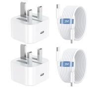 Unique Secure iPhone 16 Charger, 2 Pack 20W PD USB C Charger Plug Fast Charge with 3M USB C Cable for iPhone 16/16e/16 Plus/16 Pro/16 Pro Max/15, iPad Pro/Air/Mini UK USBC Power Adapter