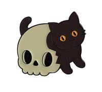 Unique Skeleton Cats Theme Metal Pin Creative Gift Mysterious Black Cats Jewelry For Gothic Culture Lovers Unisex Skull Brooch Gift