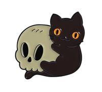 Unique Skeleton Cats Theme Metal Pin Creative Gift Mysterious Black Cats Jewelry For Gothic Culture Lovers Unisex Skull Brooch Gift