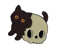 Unique Skeleton Cats Theme Metal Pin Creative Gift Mysterious Black Jewelry For Gothic Culture Lovers Alloy Metal Black Accessory