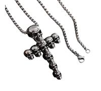 Unique Skull With Crosses Pendant Necklace Edgy Gothic Styles Adjustable Chain Jewelry Retro Skull And Crosses Necklace Vintage Pendant Adjustable Chain