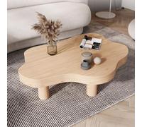 Unique solid wood coffee table with an irregular cloud design, minimalist low sofa table, three sturdy legs, natural texture, and rounded edges (100x70x40cm/39.4x27.6x15.7in)