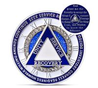 Unique Sparkly Diamond Sobriety Coin - 12 Steps Spin Triangle AA Coins