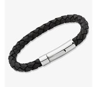 Unique Stainless Steel 19cm Black Leather Bracelet A40BL/19CM-PR (GWP)
