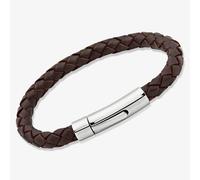 Unique Stainless Steel 19cm Dark Brown Leather Bracelet A40DB/19CM-PR (GWP)