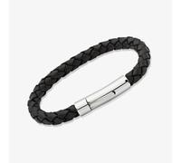 Unique Stainless Steel 21cm Black Leather Bracelet A40BL