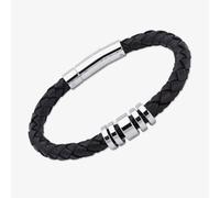 Unique Stainless Steel 5 Ring 21cm Black Leather Bracelet A65BL