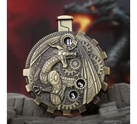 Unique Steampunk Metal Dice Spinner Set - Seven as one Compact DND Dice for Tabletop RPG Games, Vintage Roulette Wheel Design, Portable Travel Accessories (Mech-Dragon-Brass)