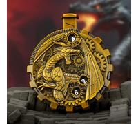 Unique Steampunk Metal Dice Spinner Set - Seven as one Compact DND Dice for Tabletop RPG Games, Vintage Roulette Wheel Design, Portable Travel Accessories (Mech-Dragon-Gold)