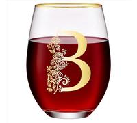 Unique Stemless Floral Monogram Wine Glass Engraved Initial Gift 15oz Wine Glass Cup Monogrammed Gifts for Women Men Birthday Christmas Gifts Wedding Bridesmaid Proposal (GOLD B)