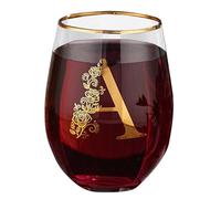 Unique Stemless Floral Monogram Wine Glass Engraved Initial Gift 15oz Wine Glass Cup Monogrammed Gifts for Women Men Birthday Christmas Gifts Wedding Bridesmaid Proposal (gold A)