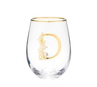 Unique Stemless Floral Monogram Wine Glass Engraved-Initial Wine Cup for Red or White 15oz Wine Glass Cup Letter D- Gifts for Women Men Birthday Christmas Gifts Wedding Bridesmaid Proposal