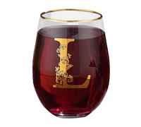 Unique Stemless Floral Monogram Wine Glass Engraved-Initial Wine Cup for Red or White 15oz Wine Glass Cup Letter L- Gifts for Women Men Birthday Christmas Gifts Wedding Bridesmaid Proposal