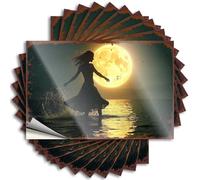 Unique Sticker Aesthetic Decals, Funny House Decor Cute Pattern Design for Layered Notebook | Window Removable Vinyl Dancing Under The Moonlit Sea: A Silhouette of Freedom(8X12CM)