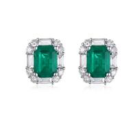 Unique Stud Earrings for Women, Large Statement Earrings for Women Trendy Rectangle with 1ct Lab Created Emerald and Moissanite 18K White Gold