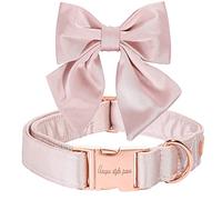 Unique Style Paws Adjustable Silk Pink Dog Collar with Bow for X-Small Puppy and Cats