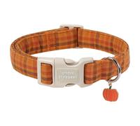 Unique style paws Autumn Dog Collar, Adjustable Cotton Dog Collar with Pumpkin Charm, Quick Release Buckle, Strong Metal D Ring, Brown Plaid Dog Collar for Small Medium Large Dogs