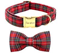 unique style paws Christmas Plaid Dog Collar with Bowtie, Durable Adjustable Dog Collars, Bow Dog Collar for Medium Girl or Boy Dogs