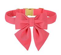 Unique style paws Cotton Dog Collar with Bowtie, Durable and Comfortable Collar in 12 Solid Colors, Bow Tie Adjustable Collar for Small Dogs Puppies and Cats with Golden Metal Buckle