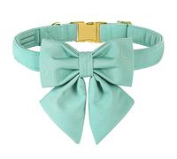 Unique style paws Cotton Dog Collar with Bowtie, Durable and Comfortable Collar in 12 Solid Colors, Bow Tie Adjustable Collar for Small Dogs Puppies and Cats with Golden Metal Buckle