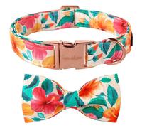 Unique style paws Dog Collar, Colorful Flower Dog Collar, Adjustable Comfortable Cotton Bow Tie Collar for Boy Girl Dogs, Bowtie Collar with Metal Buckle, S, Neck 10-16in