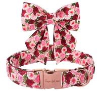 Unique style paws Dog Collar, Red Pink Peony Dog Collar, Adjustable Comfortable Cotton Bow Tie Collar for Boys Girls Dogs, Bowtie Collar with Metal Buckle, XS, Neck 8-12 inches