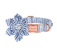 Unique style paws Dog Collar with Flower Blue Stripes & Flower Puppy Collar Comfortable Soft Bow Tie Dog Collar Small Medium Large Dogs S