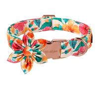 Unique style paws Dog Collar with Flower, Colorful Flower Collar, Adjustable Comfortable Cotton for Boy Girl Dogs, Metal Buckle, L, Neck 16-24in, F: Orange&pink flowers