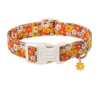 Unique style paws Fall Floral Dog Collar, Autumn Adjustable Cotton Dog Collar with Daisy Charm, Quick Release Buckle, Strong Metal D Ring, Orange Flower Dog Collar for Small Medium Large Dogs