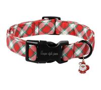 Unique style paws Green and Red Plaid Christmas Dog Collar with Santa Bell Charm, Adjustable Holiday Pet Collar for Small Medium Large Dogs