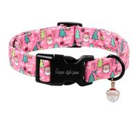 Unique style paws Pink Christmas Dog Collar with Santa Claus Charm, Adjustable Christmas Tree Pet Collar for Small Medium Large Dogs
