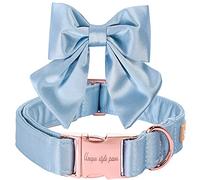 Unique style paws Silk Blue Color Dog Collar Adjustable Durable Dog Collar with Bow Wedding Bowtie Collar for Small Puppy and Cats