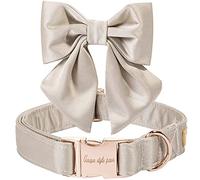 Unique Style Paws Silk Champagne Color Adjustable Durable Collar with Bow Wedding Bow Tie for Large Dogs