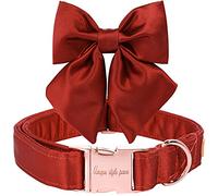 Unique Style Paws Silk Mandarin Colour Adjustable Durable Dog Collar With Bow Tie for Medium Dogs - Wedding Accessory