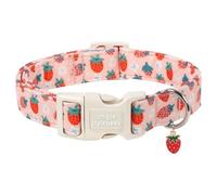 Unique style paws Strawberry Dog Collar, Spring Summer Adjustable Cotton Dog Collar with Strawberry Charm, Quick Release Buckle, Strong Metal D Ring, Pink Fruit Dog Collar for Small Medium Large Dogs