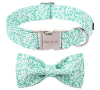 Unique style paws Summer Dog Collar With Bow Tie Puppy Collars Harnesses & Leads For Dogs Uk Bow Tie Soft Adjustable Green White Flowers Comfortable Collars Pet Gift For Small Medium Large Dogs XL