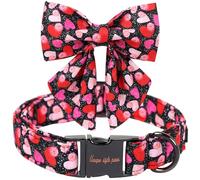 Unique Style Paws Valentine's Day Dog Collar with Bow Colorful Heart Love Dog Collars for Small Medium Large Dog New (L, Black Bowtie)