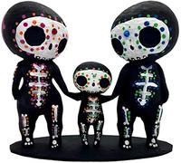 Unique Sugar Skull Couple Figurine, Cute Sugar Skull Couple Statue Crafts Lovers Skull Figurine Set (a family of three)