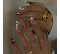 Unique Sun Design Nails Short Almond Press Acrylic Artificial Nails, Fake Nails Valentine's Day Art for Daily Commute and Party