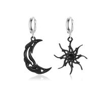 Unique Sun Moon Earrings for Women Drop Dangle Earrings Bohemian Sun Moon Hoop Vintage Crescent Statement Unique Chic Abstract Jewelry (Black)
