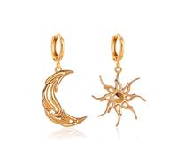 Unique Sun Moon Earrings for Women Drop Dangle Earrings Bohemian Sun Moon Hoop Vintage Crescent Statement Unique Chic Abstract Jewelry (Gold)