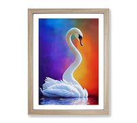 Unique Swan Framed Print | A4 Oak Framed Wall Art | Ready to Hang | Modern Animal Picture | Living Room Bedroom Lounge Office
