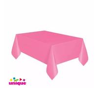 Solid Hot Pink Short Fold Rectangular Plastic Table Cover (137cm x 274cm) 1 Count - Elegant & Durable Tablecloth for Parties, Events, and Home Use