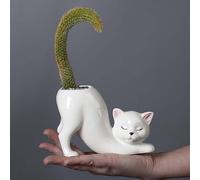 Unique Tailless Cat Little Planter Pot, Cute Kitty Succulent Indoor Flower Pot, Animal Home Decor Plant Pot Holder, Novelty Ceramic Bonsai Flowerpot, Lovely Office Desk Room Home Decor