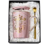 Unique Teacher Appreciation Gifts for Women, Best Teacher Gift for Teachers | 14oz Pink Marble Ceramic Coffee Mug Printed with Gold, Retirement Birthday Graduation Ideas, End of The Year, Nice Gift Boxed