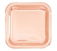 Unique UK Foil Square Dinner Plates - 9" | Foil Board | Rose Gold | 8 Pcs.
