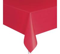 Unique UK Solid Ruby Red Short Fold Rectangular Plastic Table Cover (137cm x 274cm) 1 Count - Elegant & Durable Tablecloth for Parties, Events, and Home Use